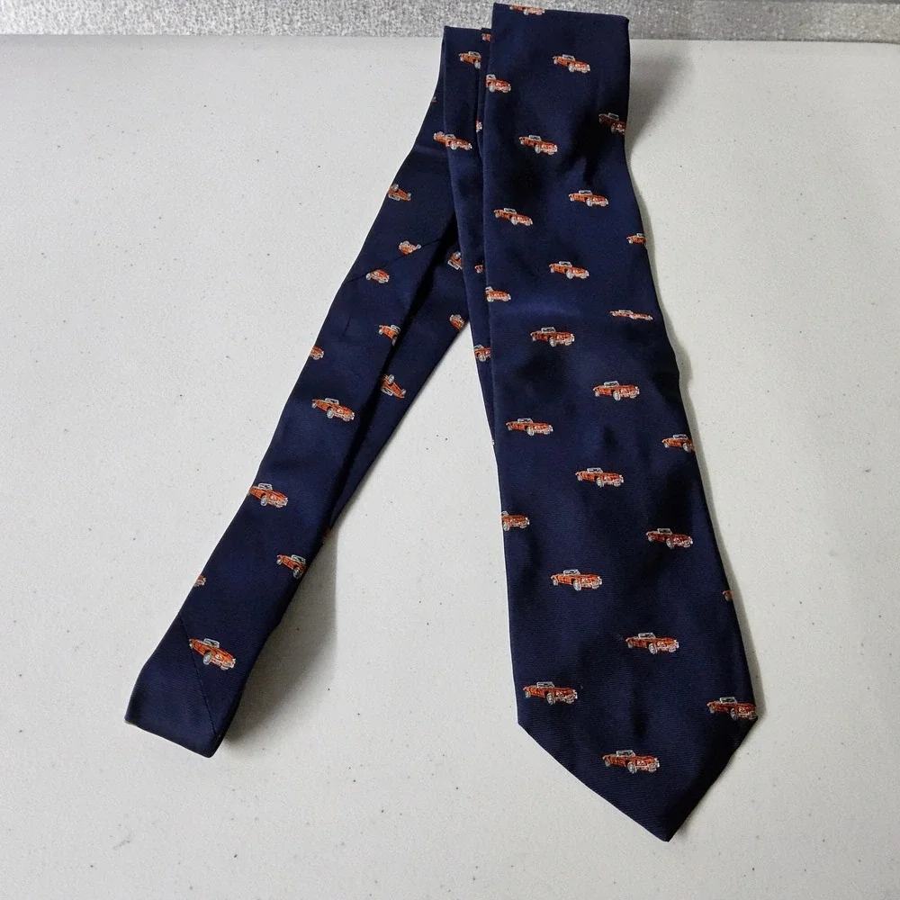 J Crew Men's Necktie Navy Blue Red Car Novelty Print Silk J.Crew J,‎ Crew
